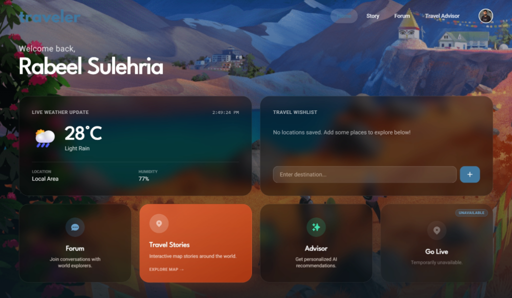 Traveler — Social Travel Platform — Flagship Project by Rabeel Ahmed